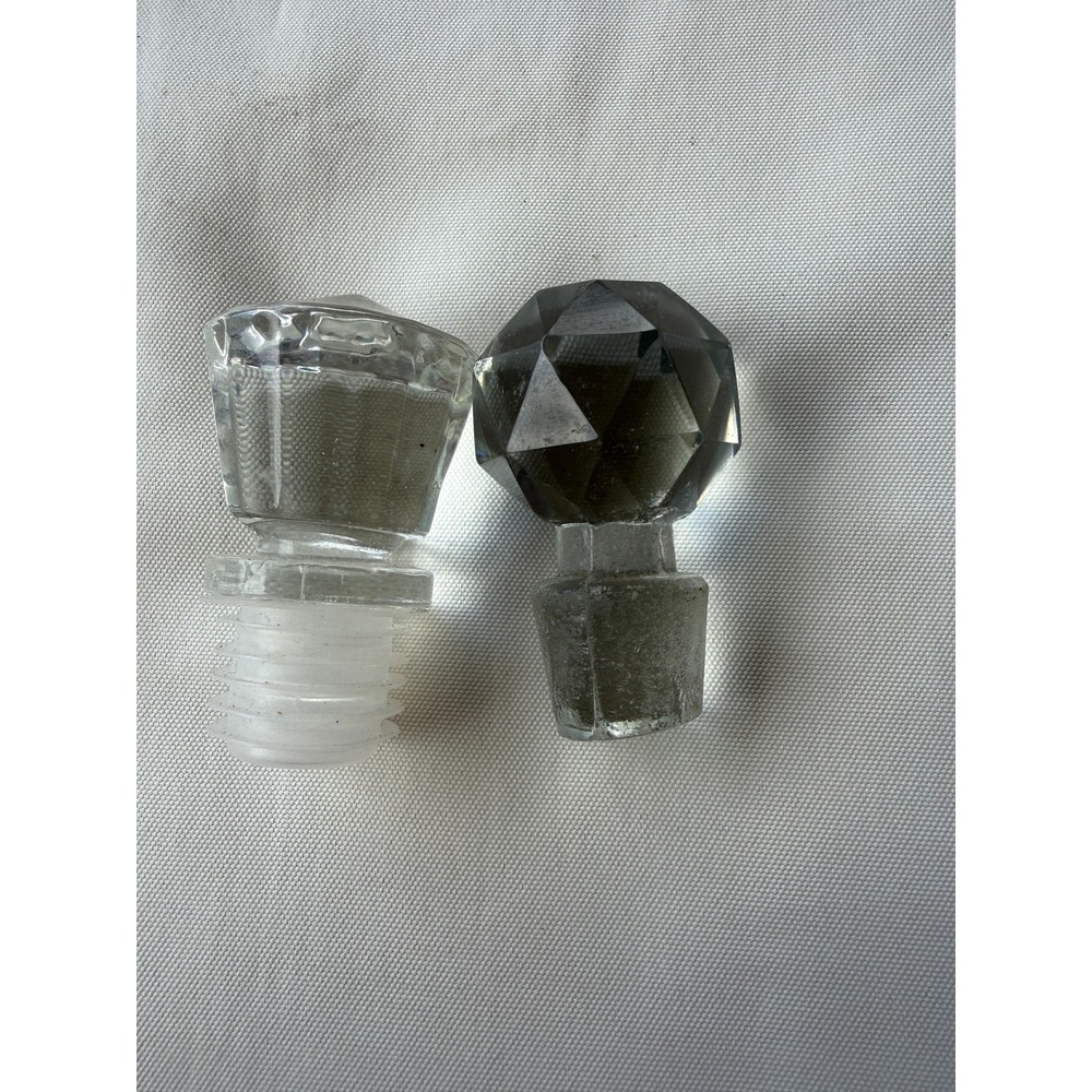 Vintage‎ Faceted Glass Decanter Stoppers Set of 2 Clear  Barware